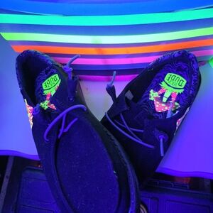 Hey Dude Black Flats with UV Reactive Mushrooms